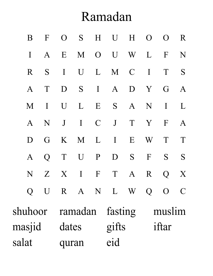 Ramadan Word Search