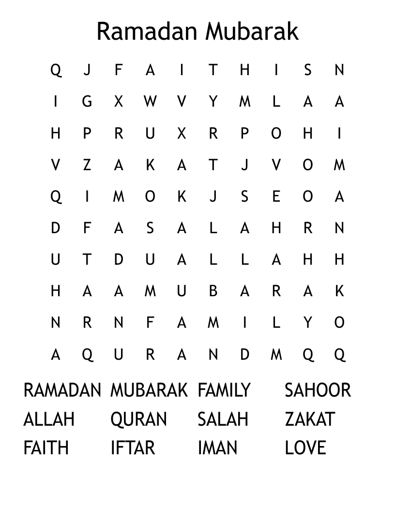 Ramadan Mubarak Word Search