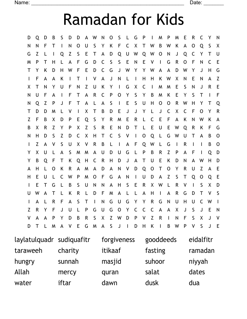 Ramadan for  Kids Word Search