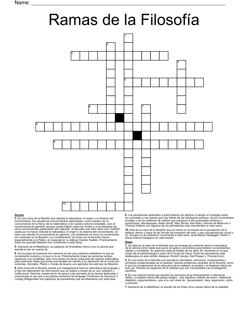 Ramas de la Filosofía Crossword