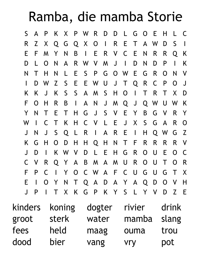 Ramba, die mamba Storie Word Search