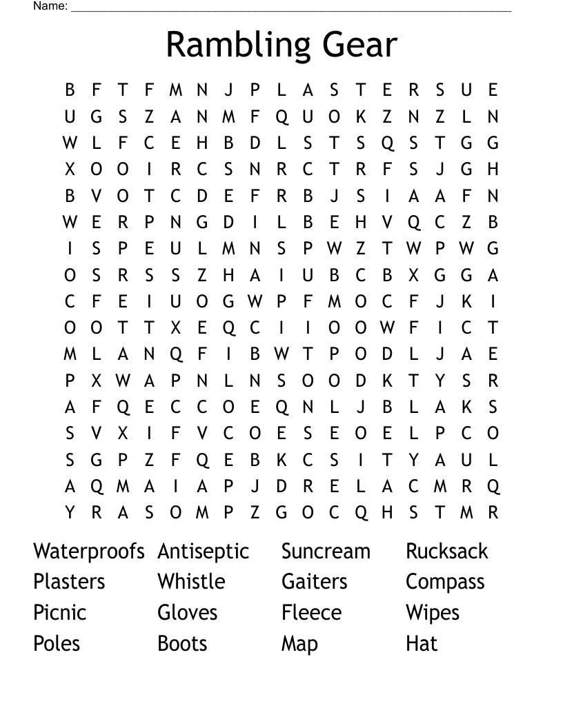 Rambling Gear Word Search