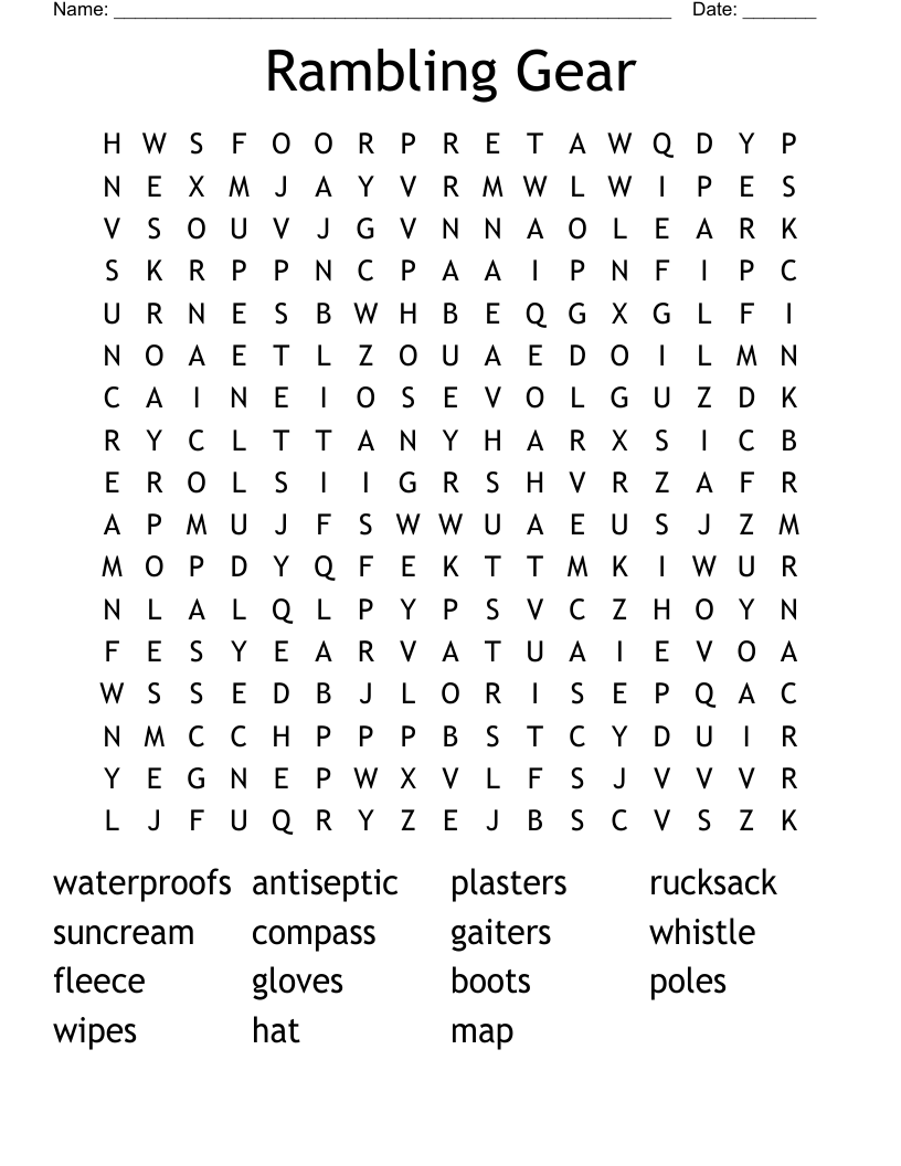 Rambling Gear Word Search