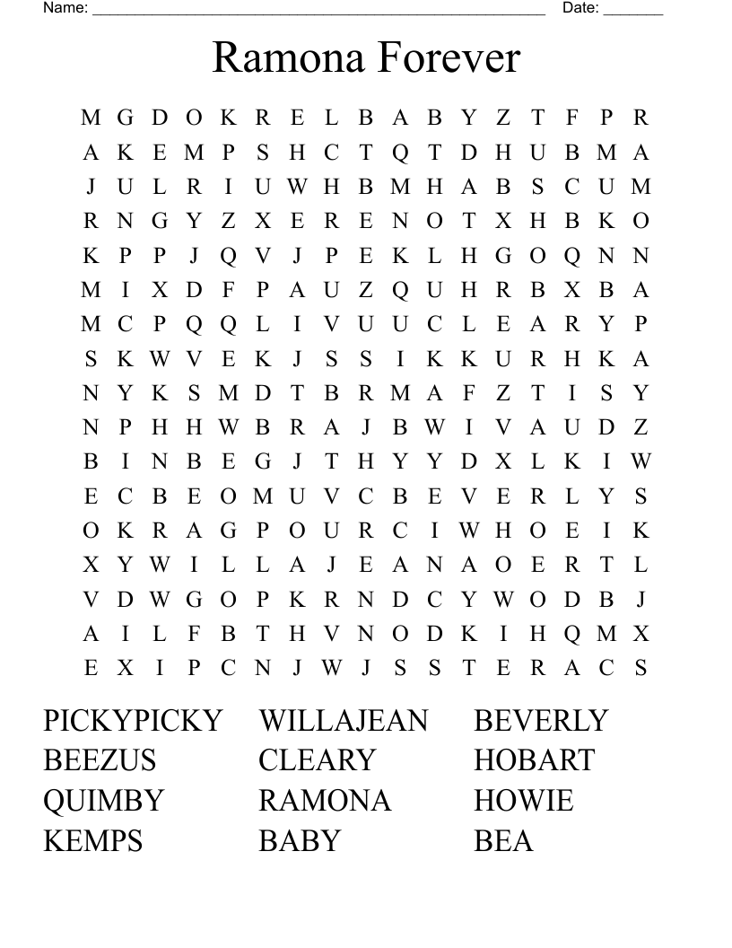 Ramona Forever Word Search