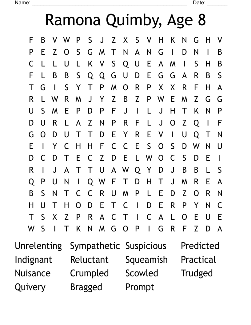 Ramona Quimby, Age 8 Word Search