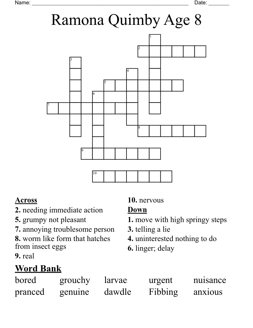 Ramona Quimby Age 8 Crossword
