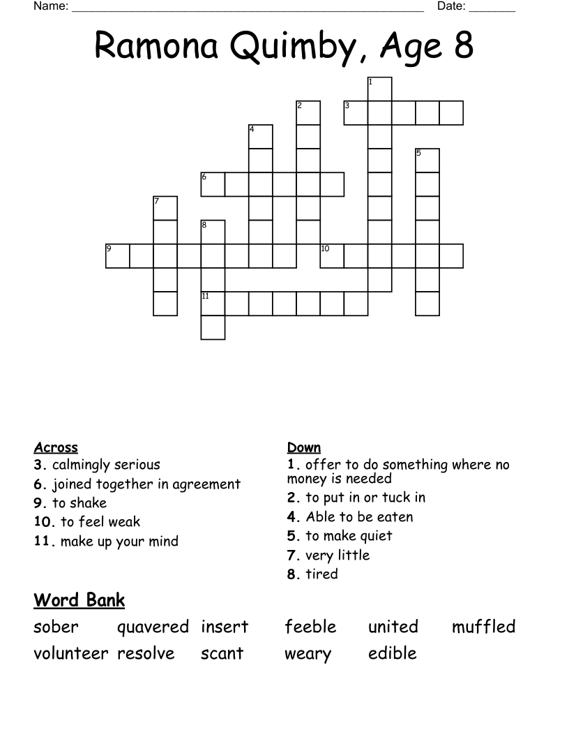 Ramona Quimby, Age 8 Crossword