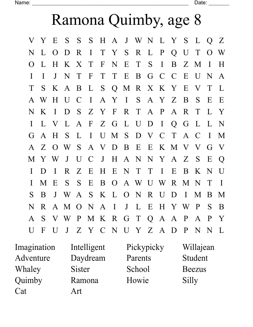 Ramona Quimby, age 8 Word Search
