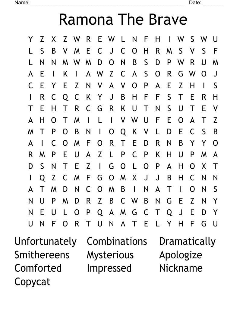 Ramona The Brave Word Search