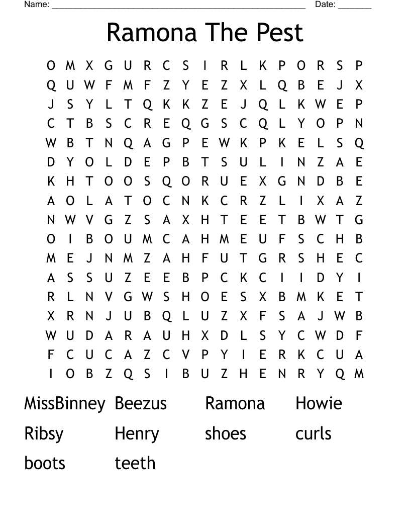 Ramona The Pest Word Search