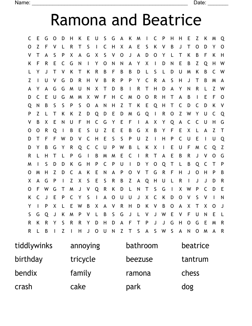 Ramona and Beatrice Word Search