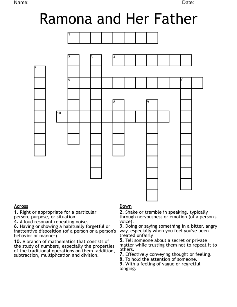 Ramona and Her Father  Crossword