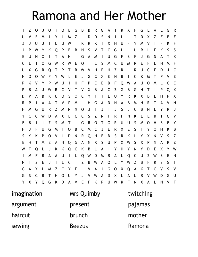 Ramona and Her Mother Word Search