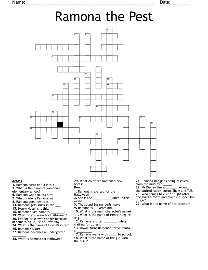 Ramona the Pest Crossword