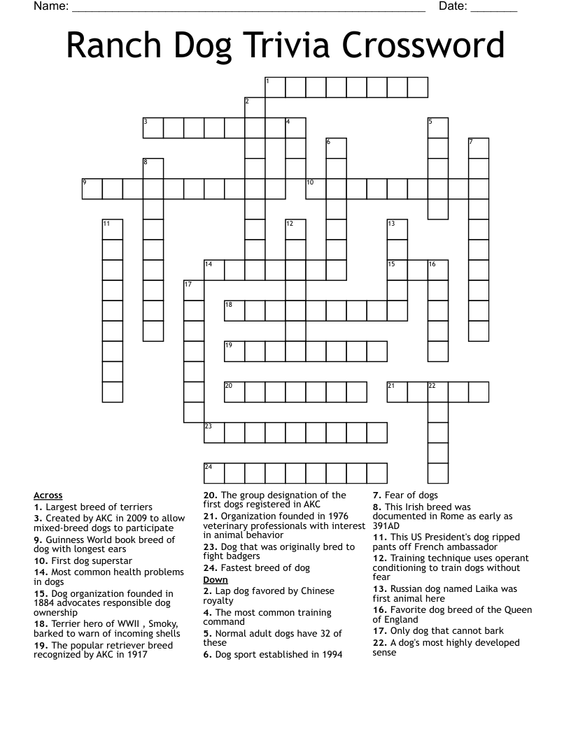 Ranch Dog Trivia Crossword
