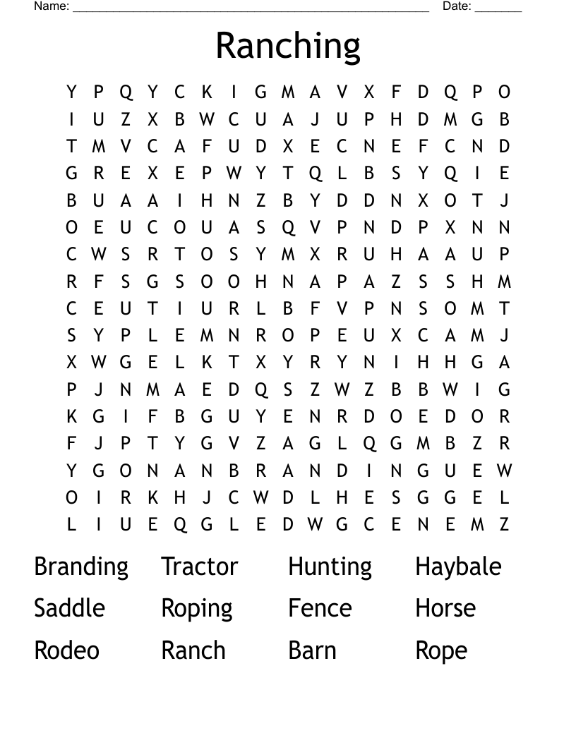 Ranching  Word Search