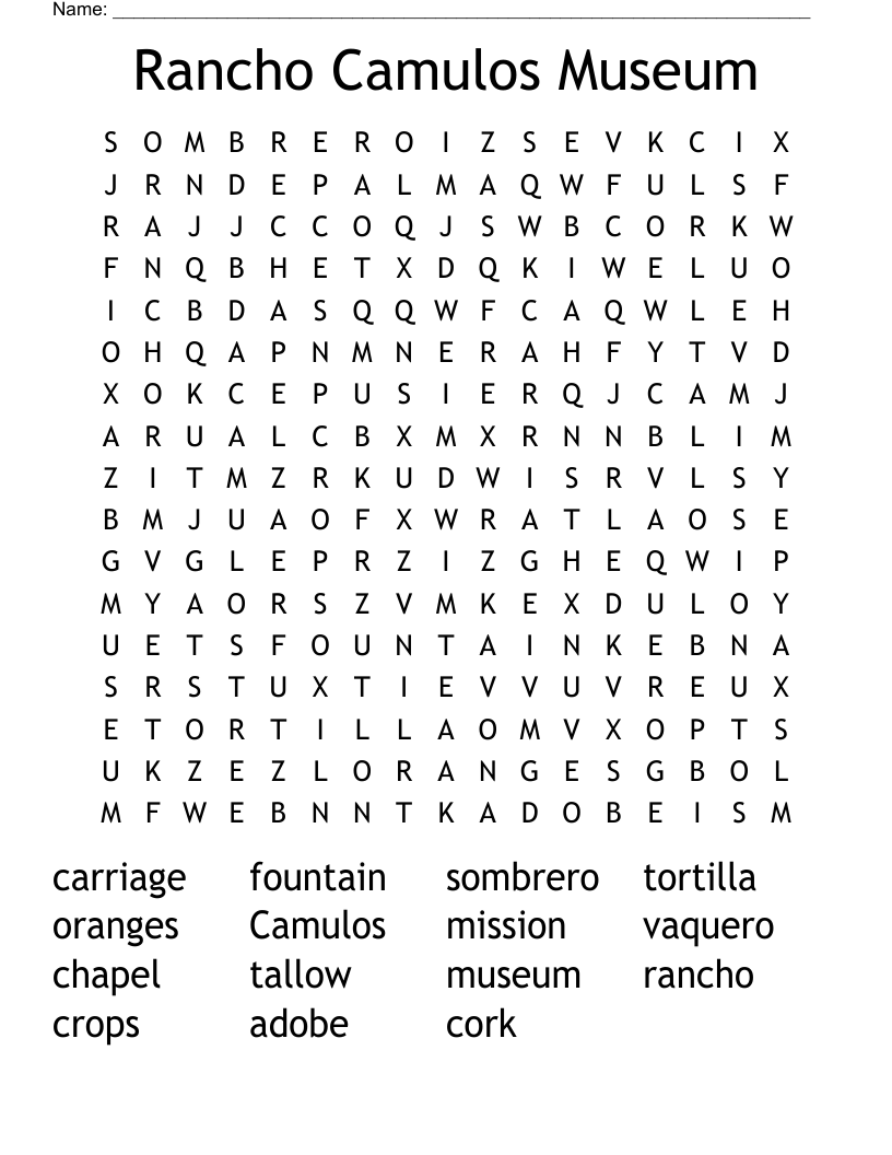 Rancho Camulos Museum Word Search