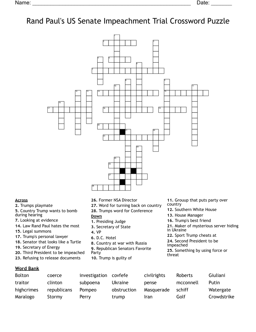 Rand Paul's US Senate Impeachment Trial Crossword Puzzle