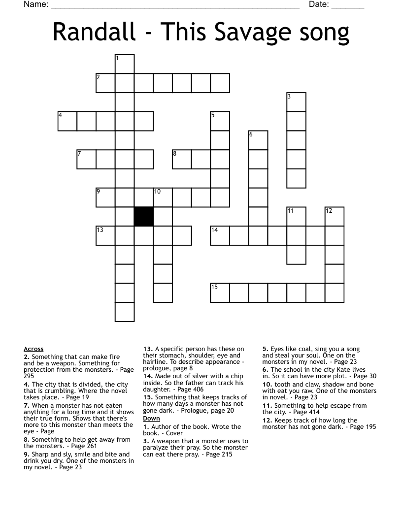 Randall - This Savage song Crossword