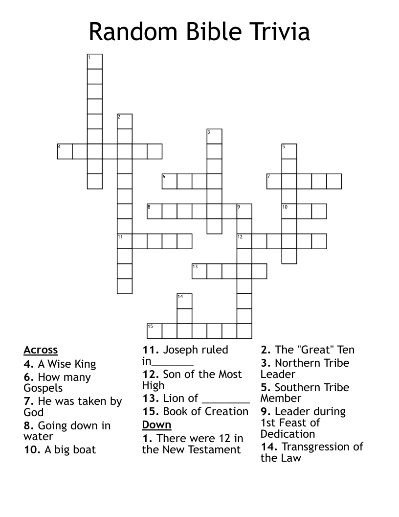 Random Bible Trivia Crossword