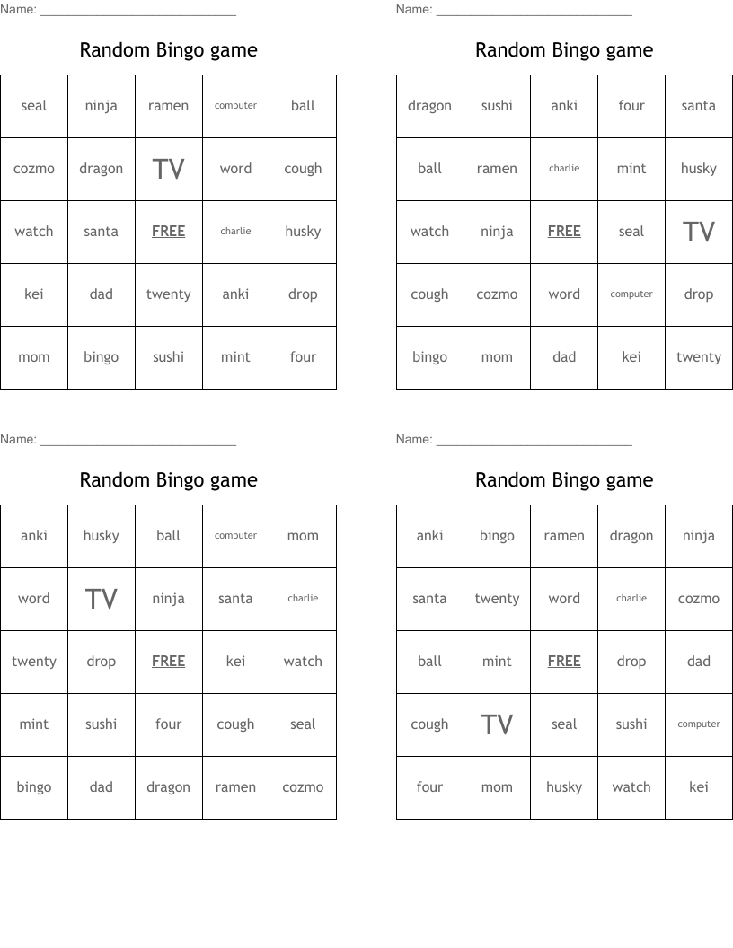 Random Bingo game