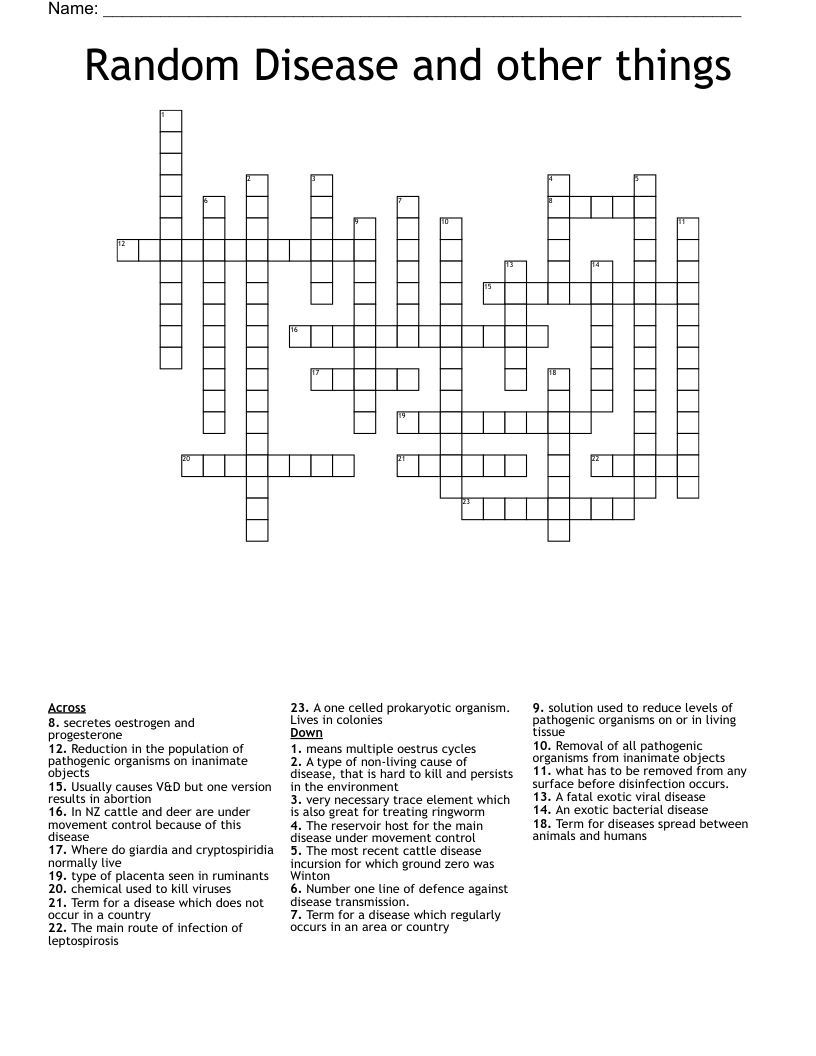 Random Disease and other things Crossword