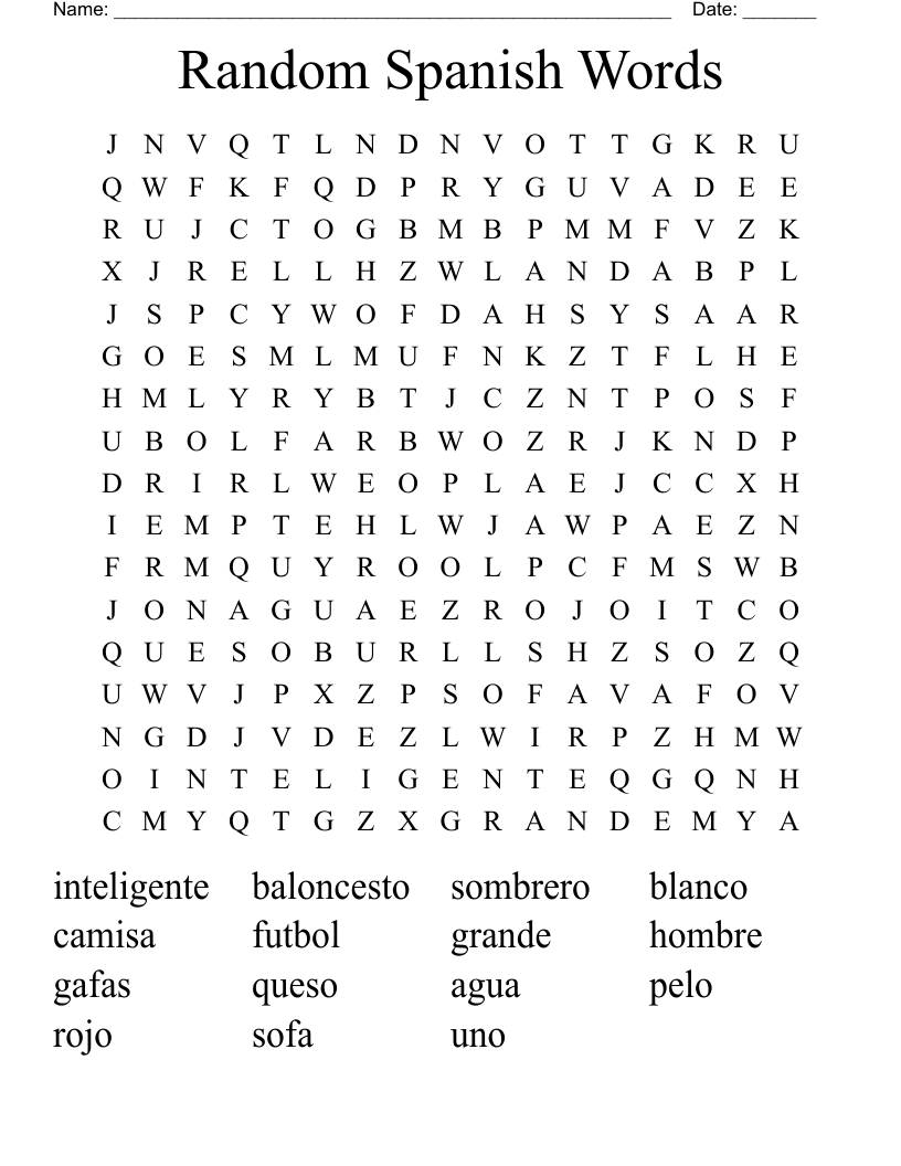 Random Spanish Words Word Search