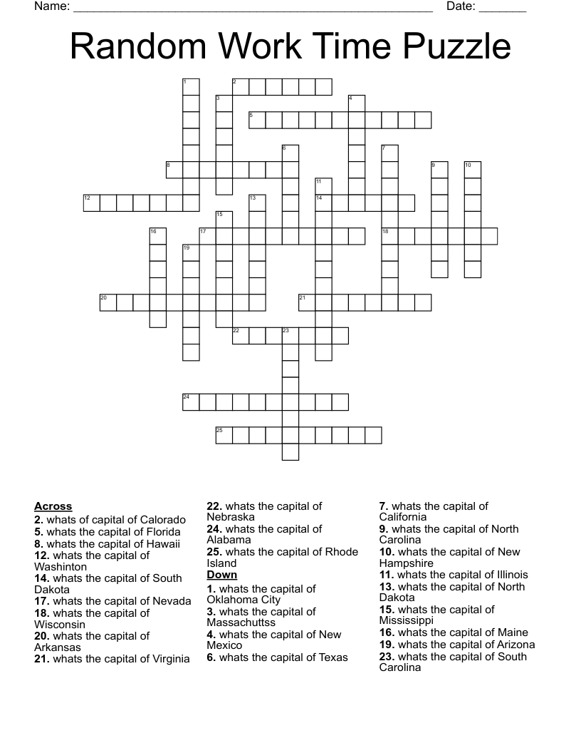Random Work Time Puzzle Crossword