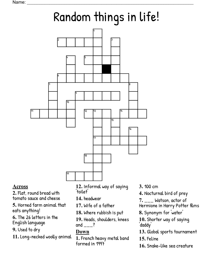 Random things in life! Crossword