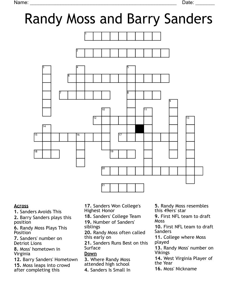 Randy Moss and Barry Sanders Crossword