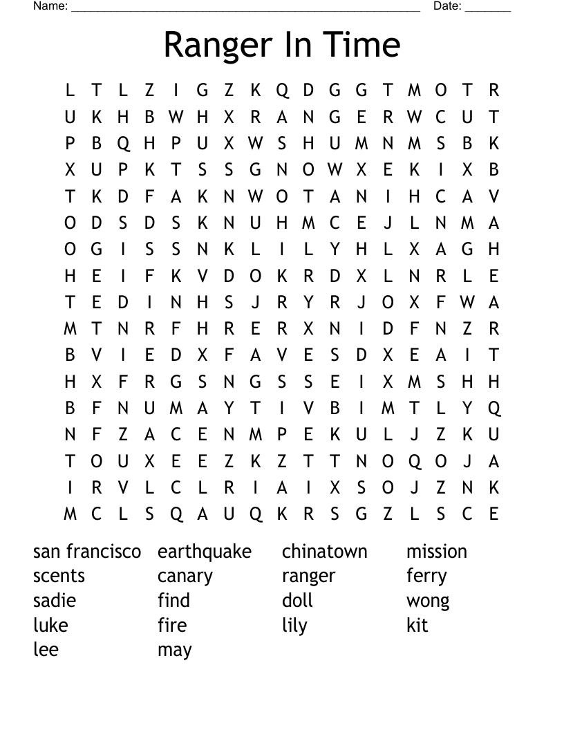Ranger In Time  Word Search