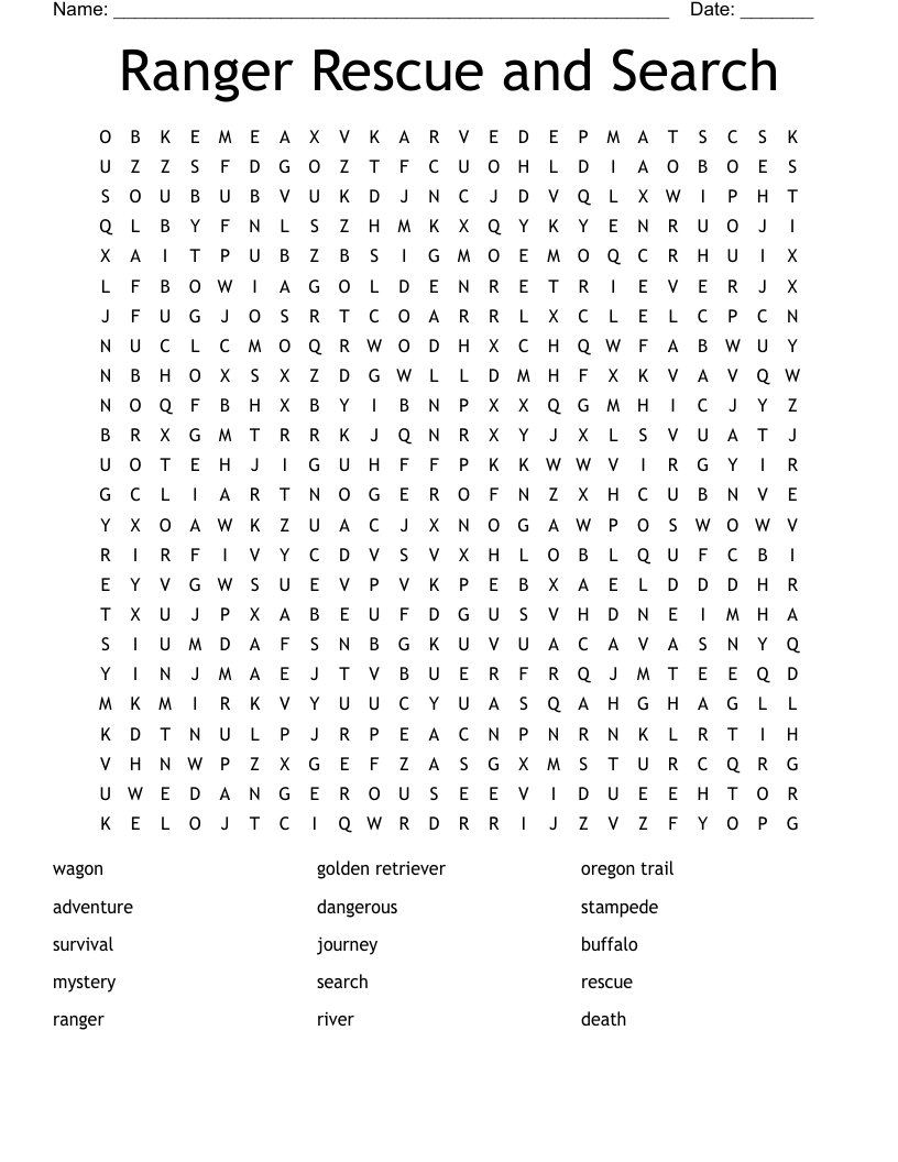 Ranger Rescue and Search Word Search