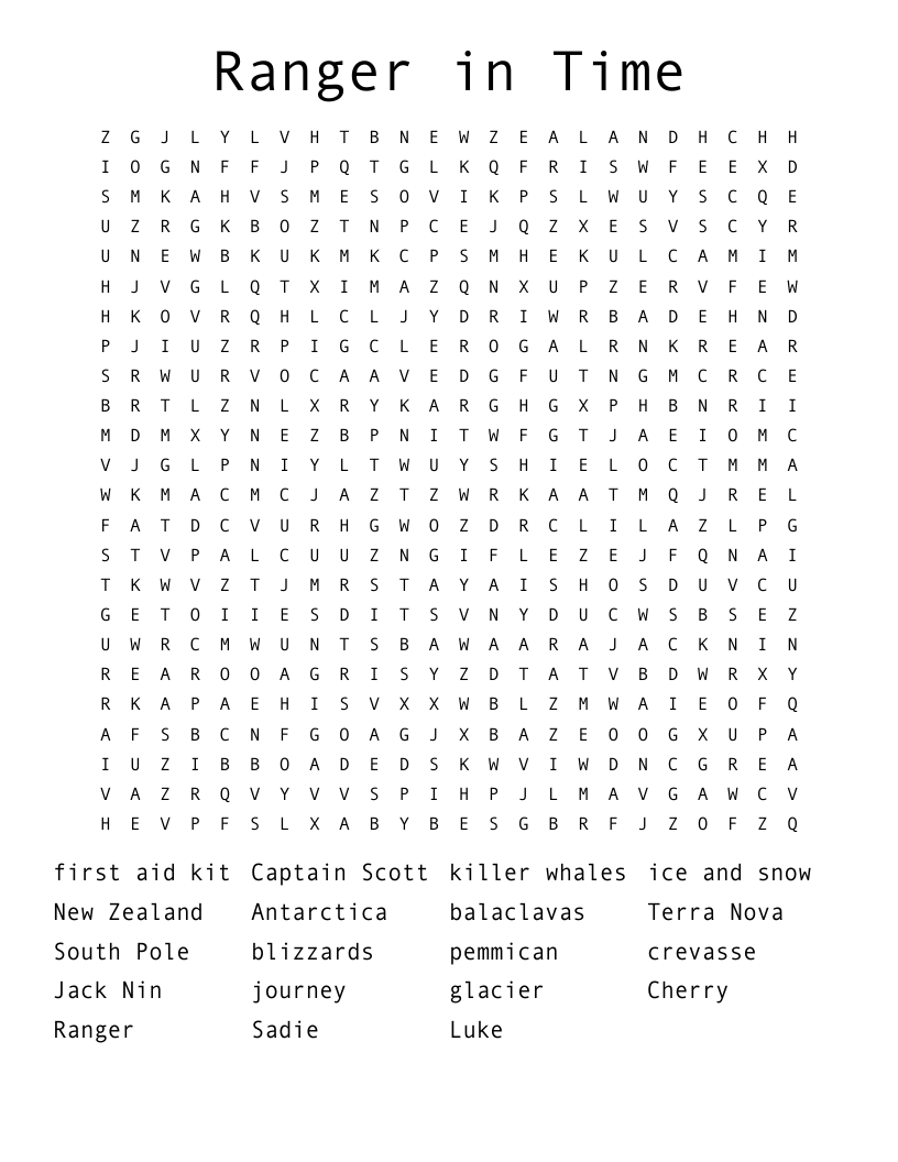 Ranger in Time Word Search