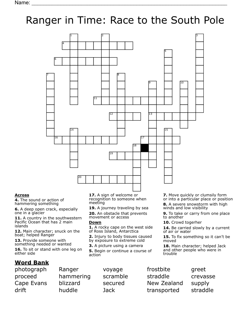 Ranger in Time: Race to the South Pole Crossword