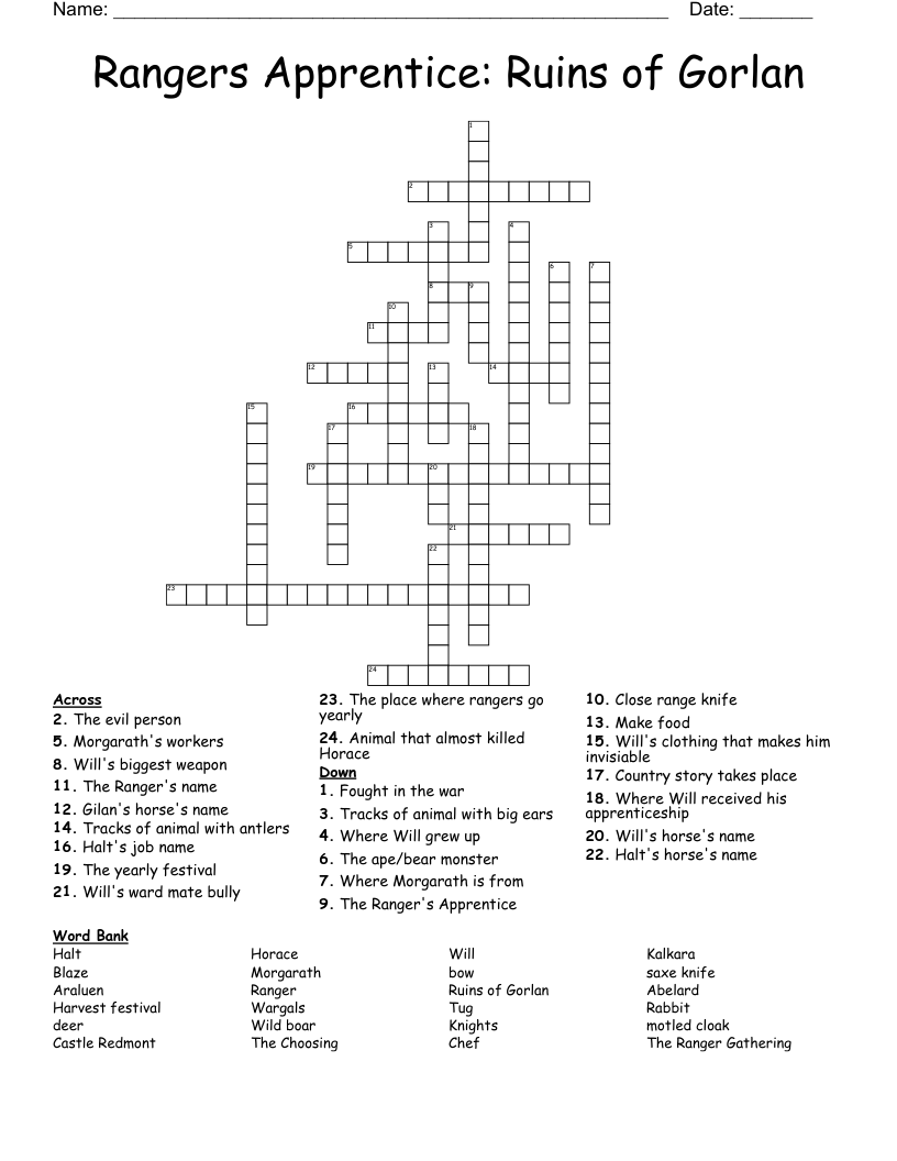 Rangers Apprentice: Ruins of Gorlan Crossword