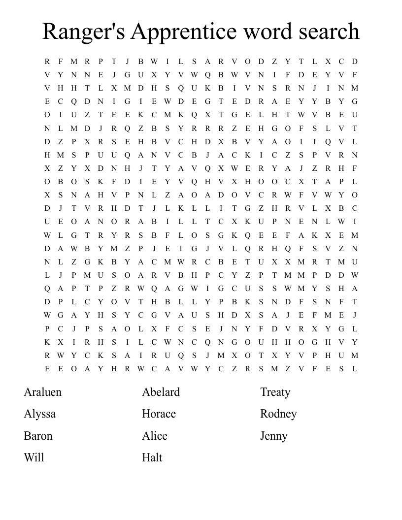 Ranger's Apprentice word search