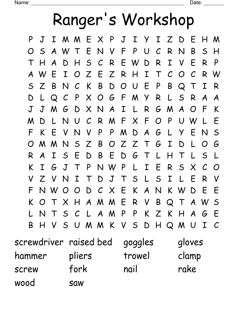 Ranger's Workshop Word Search