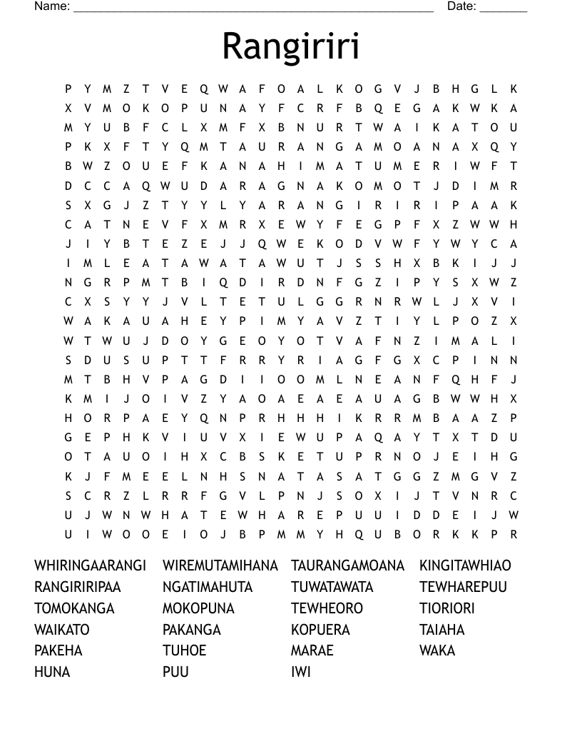 Rangiriri Word Search