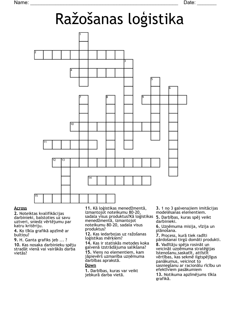 Ražošanas loģistika Crossword