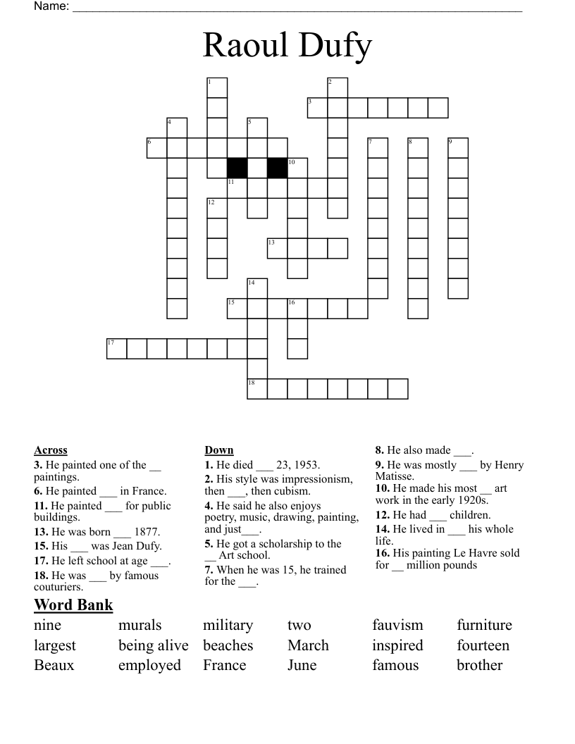 Raoul Dufy Crossword