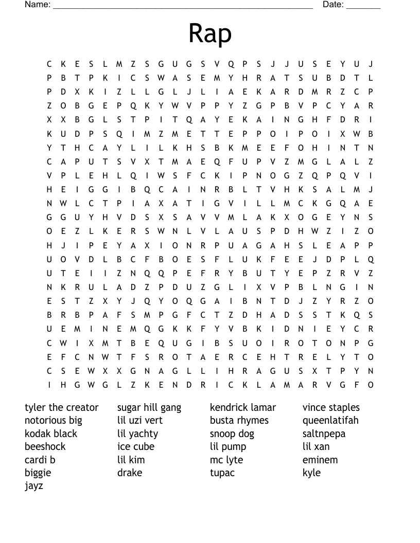 Rap Word Search
