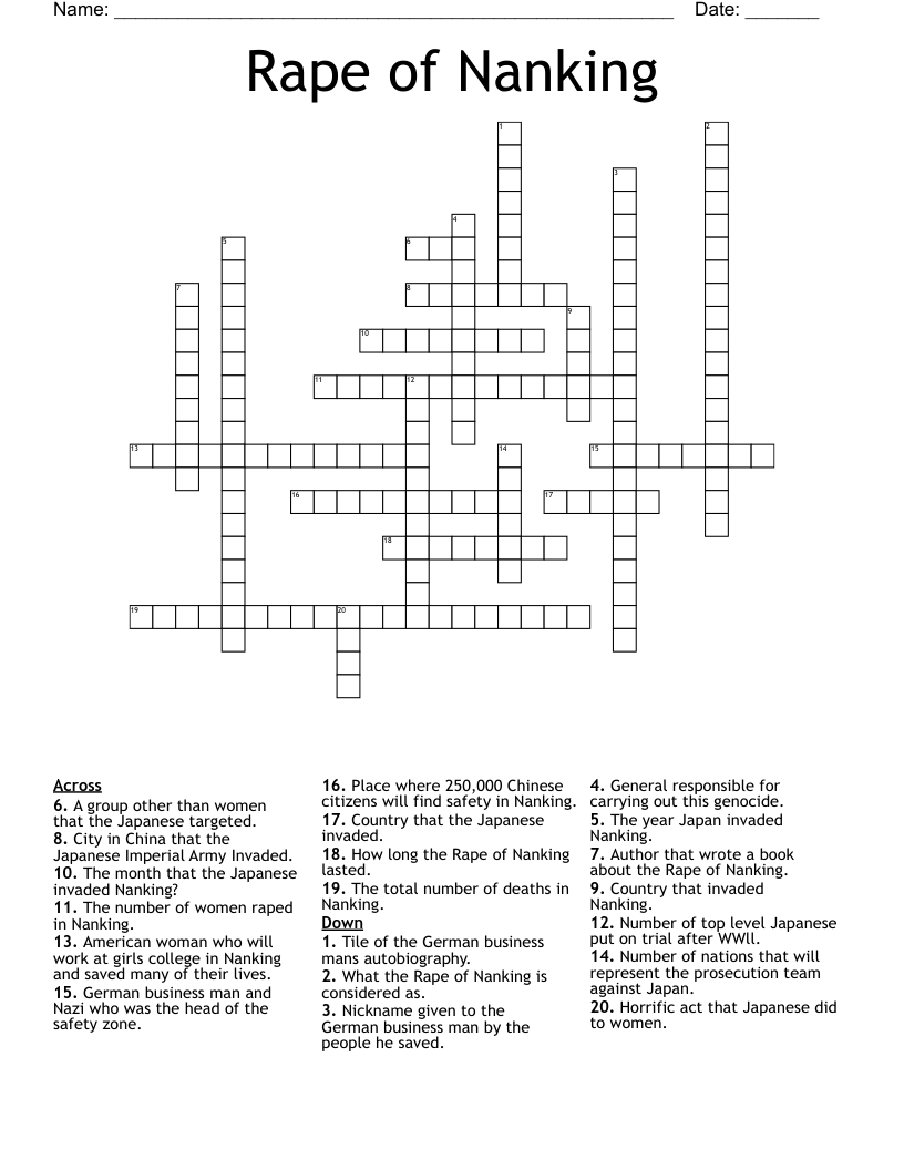 Rape of Nanking Crossword