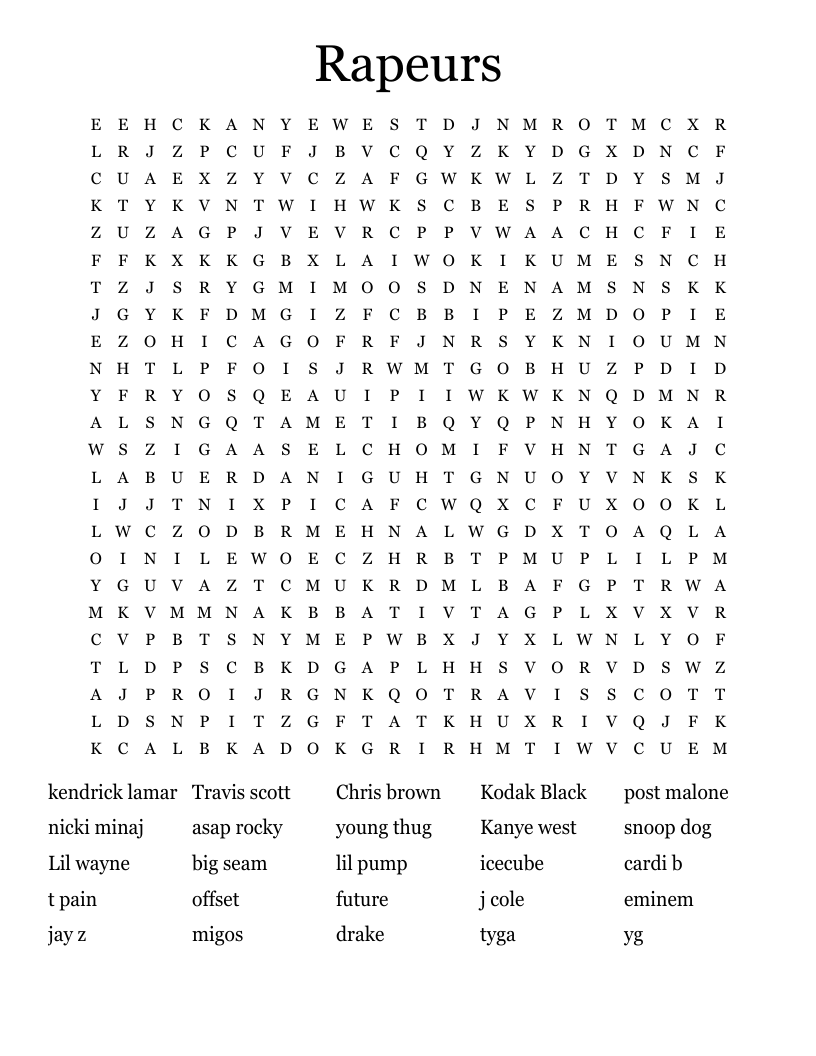 Rapeurs Word Search