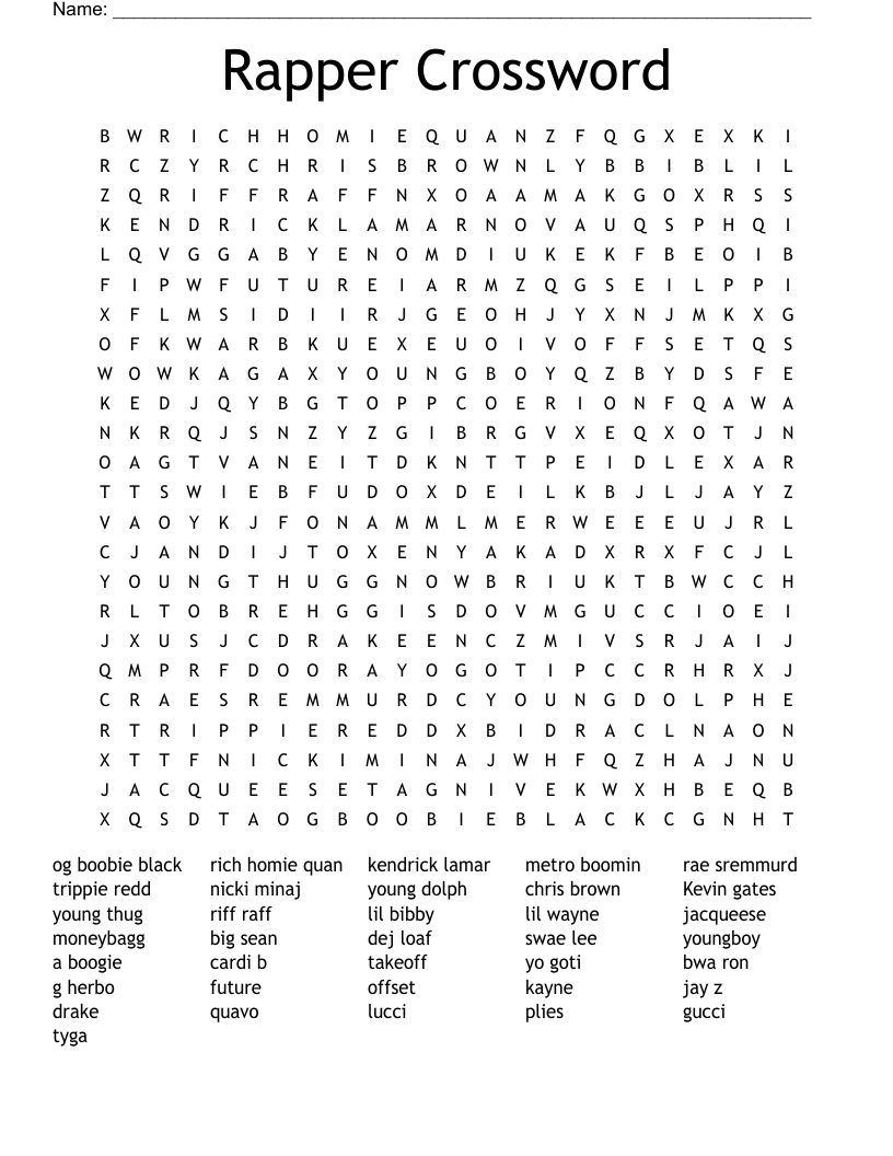 Rapper Crossword  Word Search