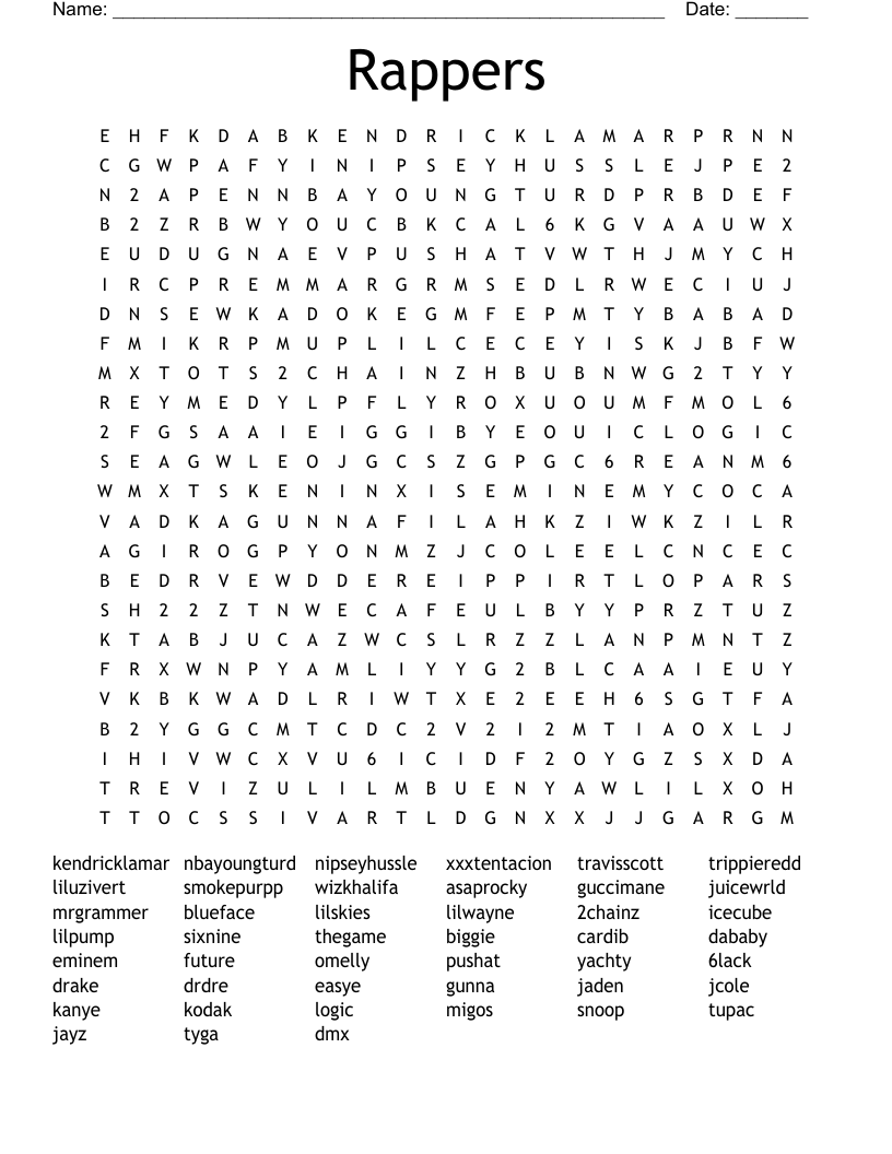 Rappers Word Search