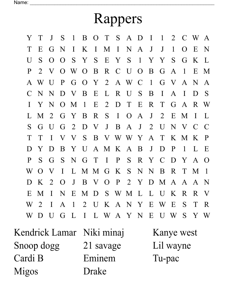Rappers Word Search