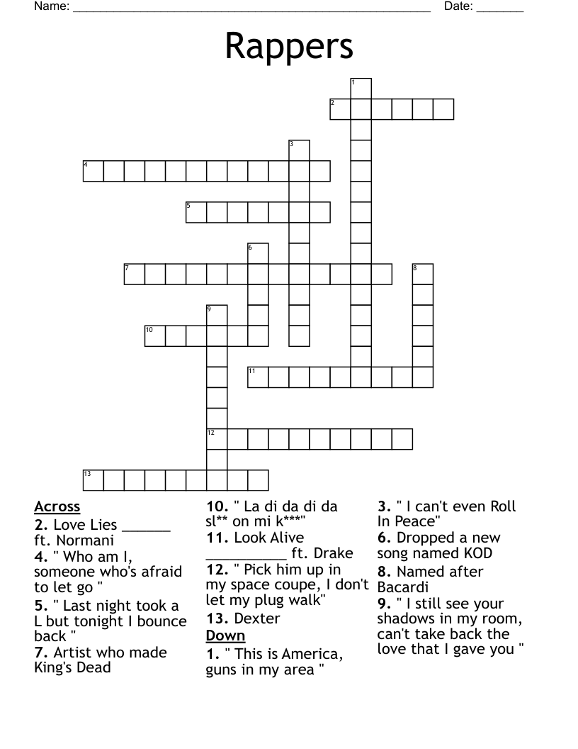 Rappers Crossword