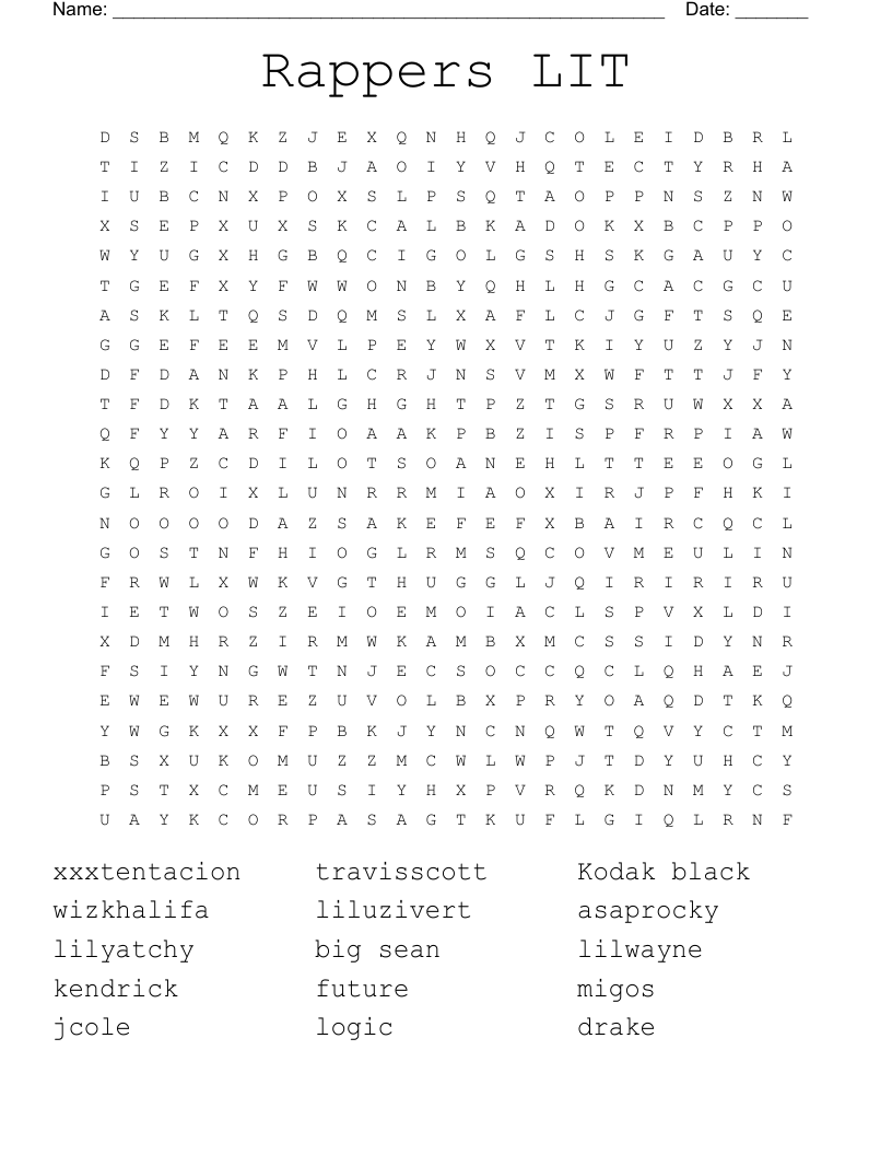 Rappers LIT Word Search