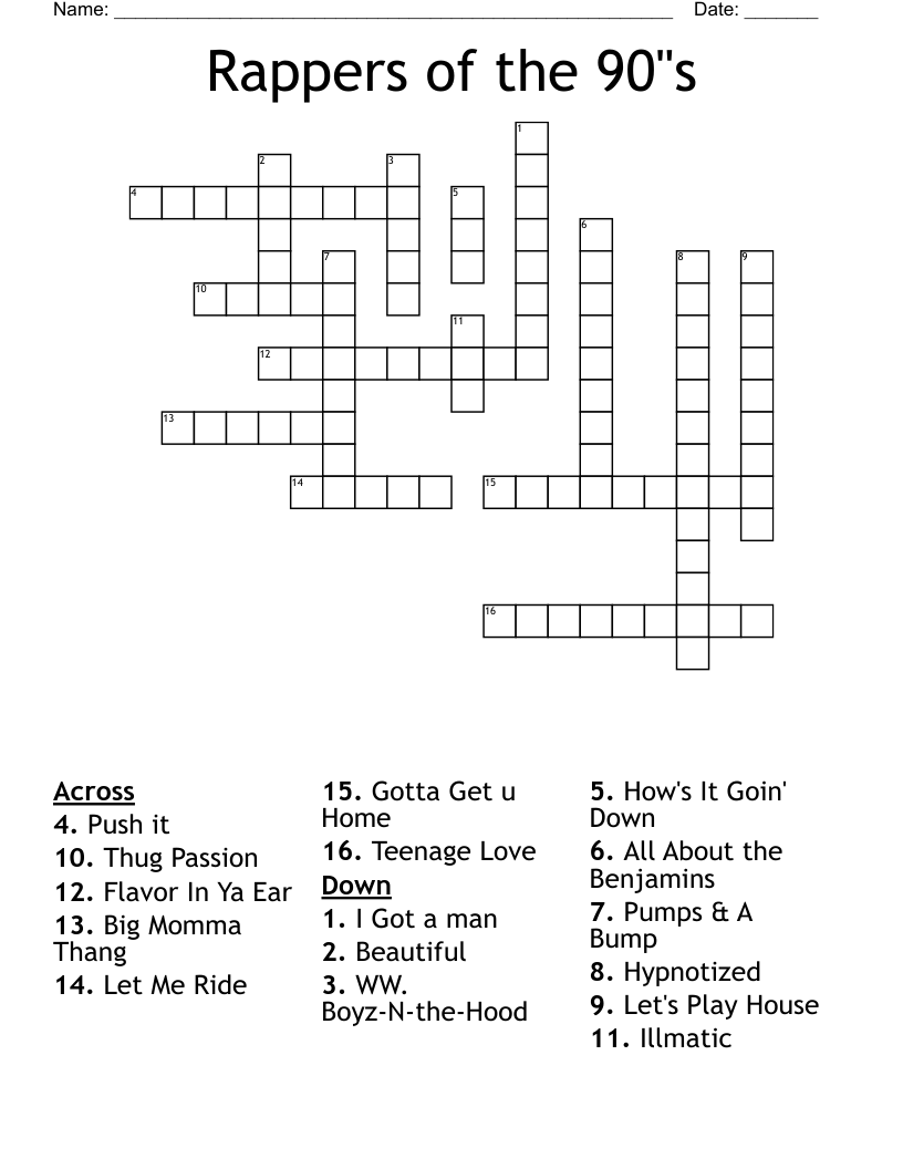 Rappers of the 90"s Crossword