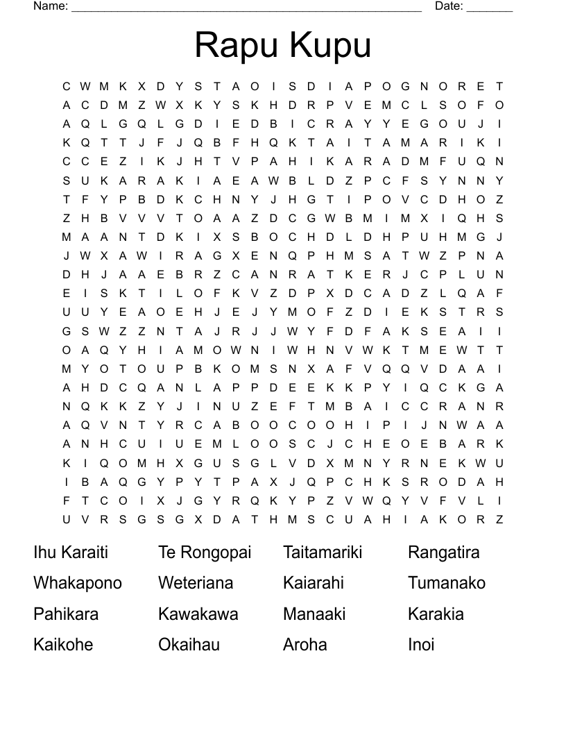 Rapu Kupu Word Search